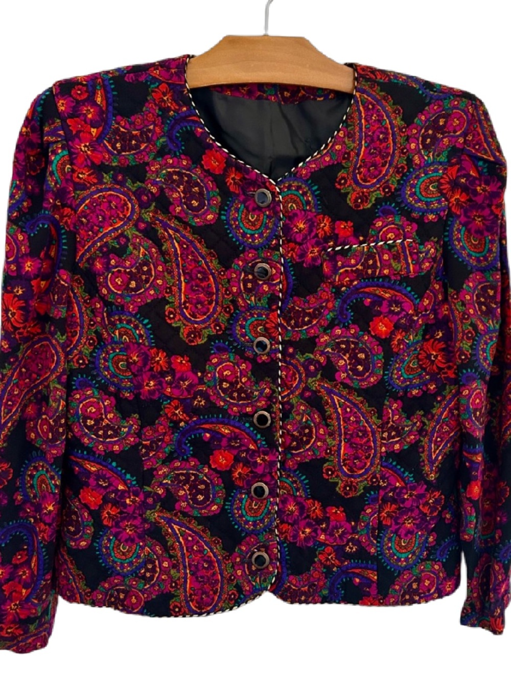 Vintage 80s Union USA Quilted Paisley Jacket Boho Tapestry Cropped ILGWU S/M